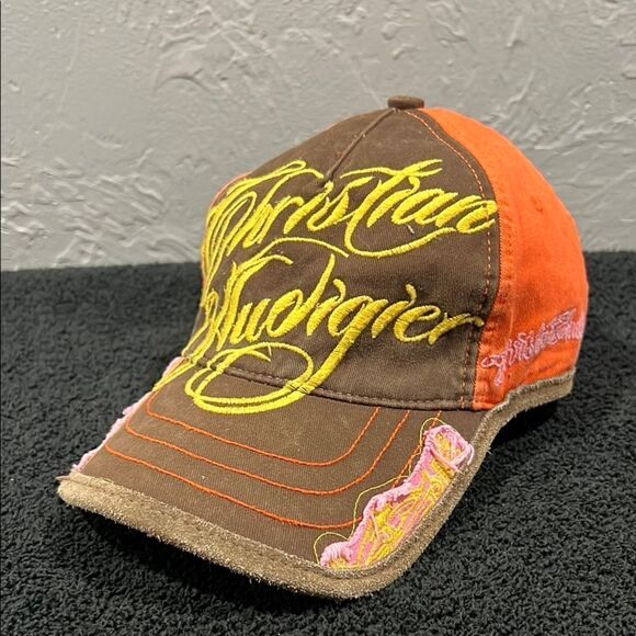 🔥Y2K Christian Audigier “Ed Hardy” Brown/Orange Embroidered Kids or Women’s Cap - Picture 1 of 12